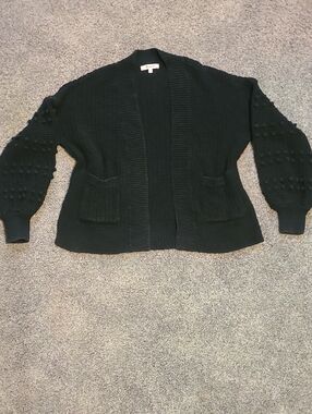 Madewell Black Open-Front Cardigan with Bobble Sleeves